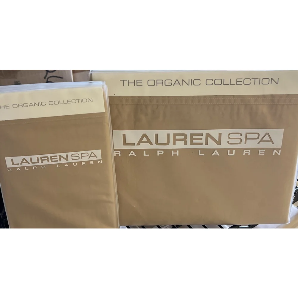 Ralph Lauren Spa Organic Queen Flat Sheet & 2 Std Pillowcases Ochre Gold New Vtg